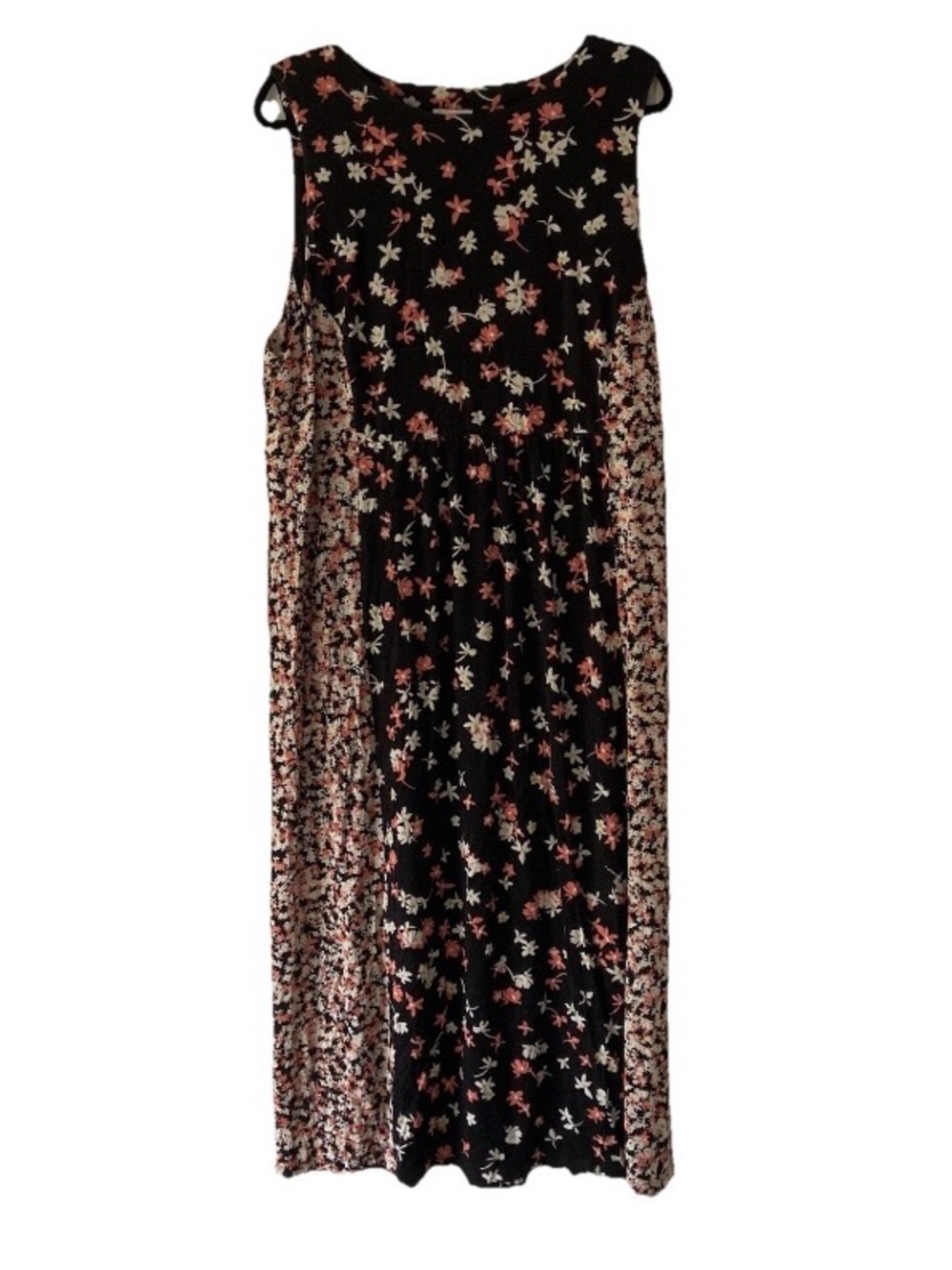 J. Jill Women's XL Black Pink Mixed Floral Stretch Knit Tank Maxi Dress
